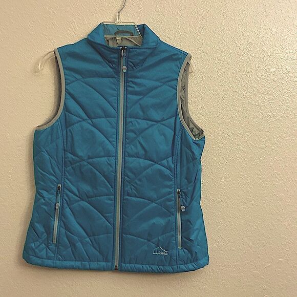 LL Bean Women's Vest Size Medium Blue Green Full Zip Quilted Nylon Poly … - Picture 4 of 8